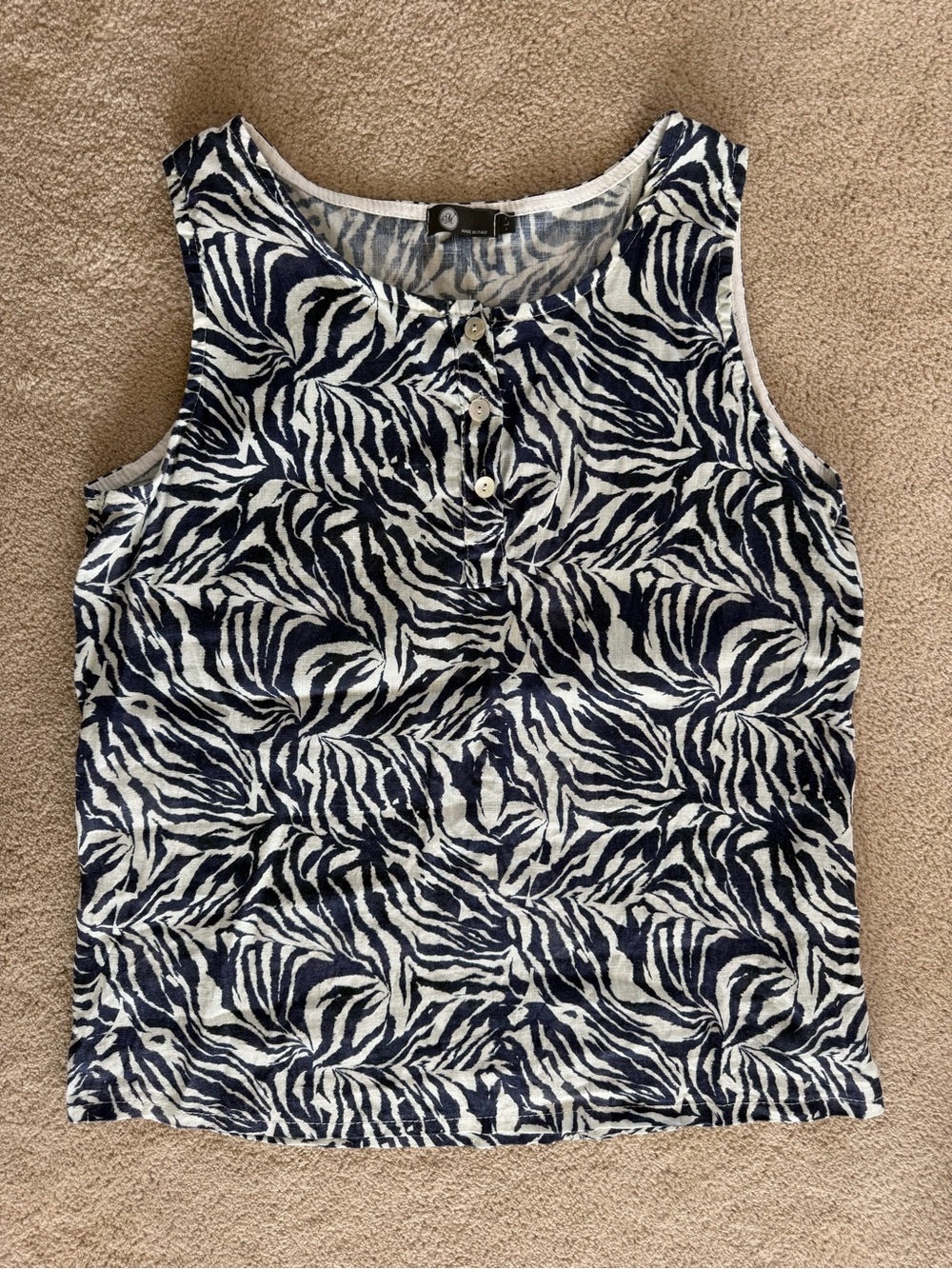 M Made In Italy Sleeveless Zebra-Print Linen Tank Top